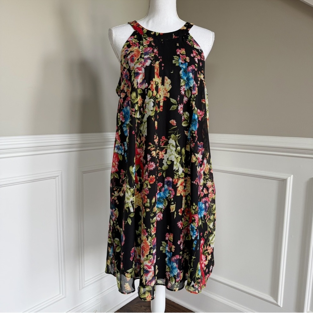 Betsey Johnson Black Colorful Floral Sleeveless Dress Size 12
